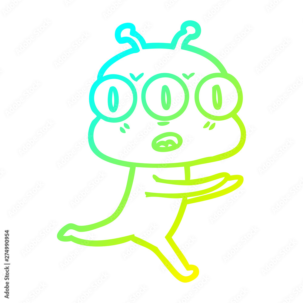 cold gradient line drawing cartoon three eyed alien cold gradient line drawing cartoon three eyed alien