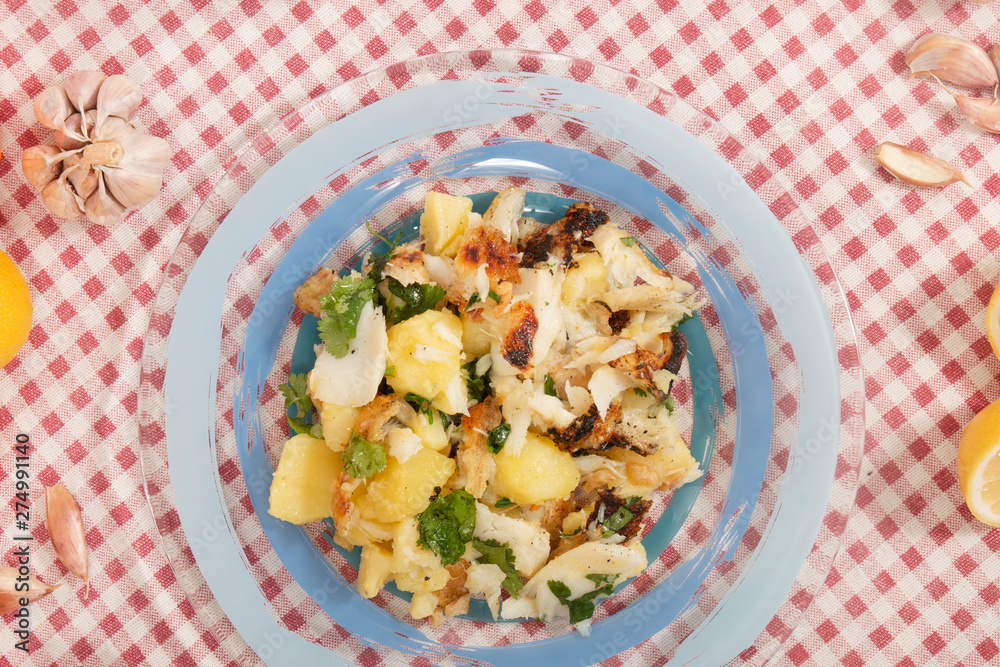 Grilled Codfish with potatoes and olive oil. Grilled Codfish with potatoes and olive oil.