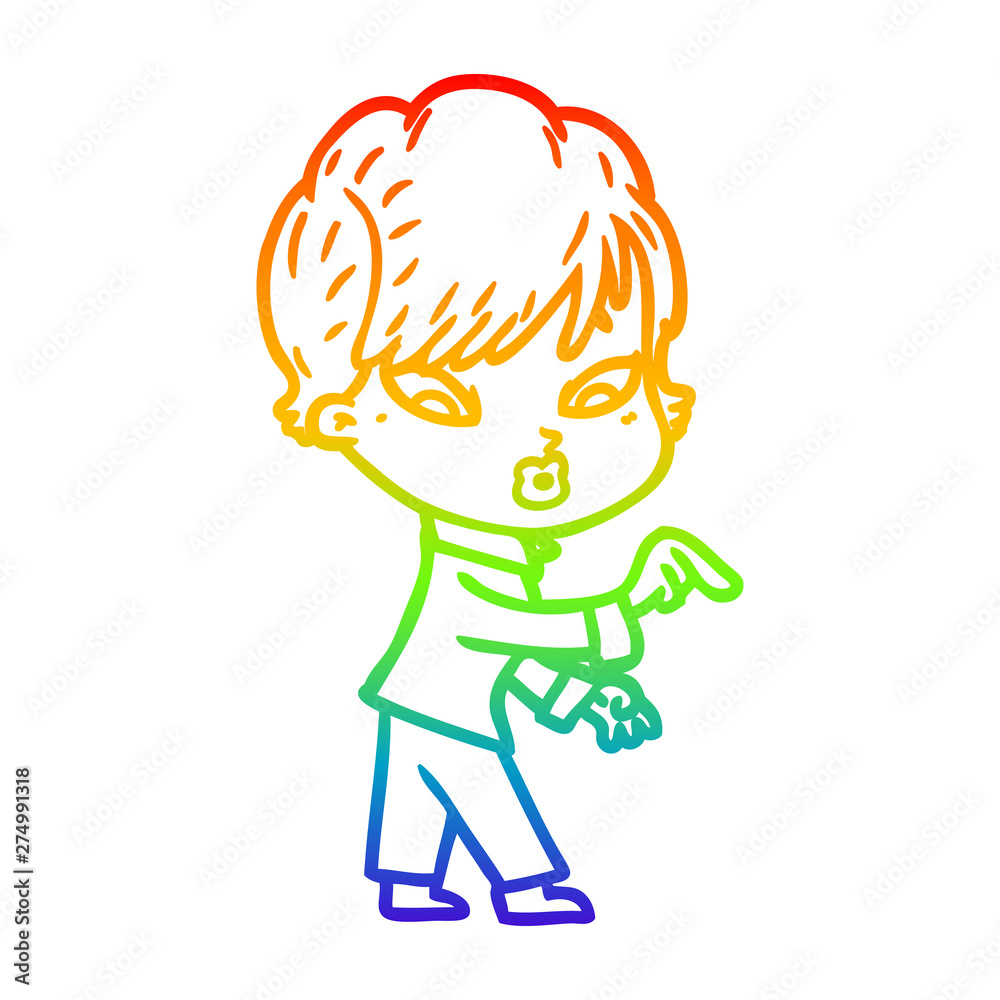 rainbow gradient line drawing cartoon woman