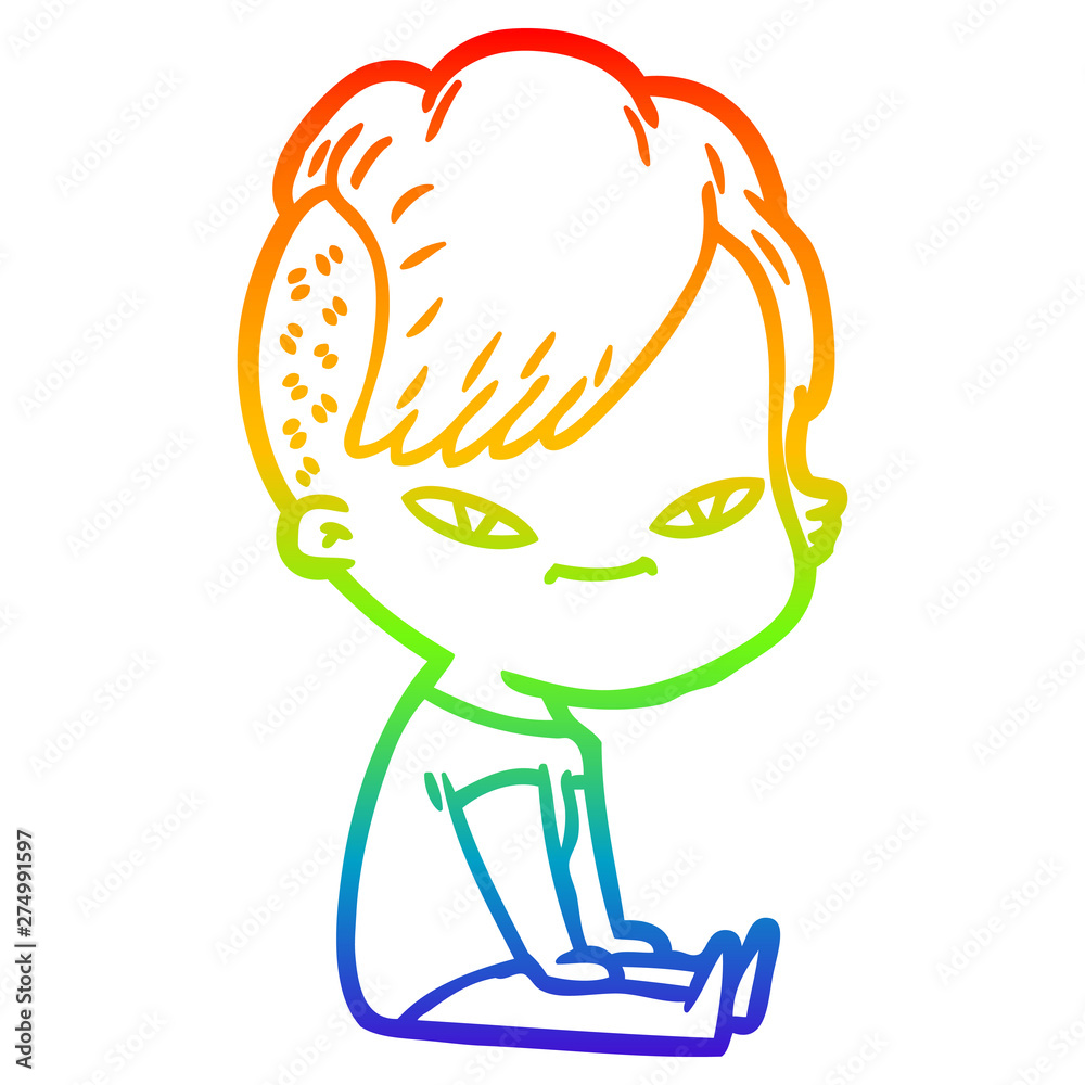 rainbow gradient line drawing cute cartoon girl with hipster haircut rainbow gradient line drawing cute cartoon girl with hipster haircut