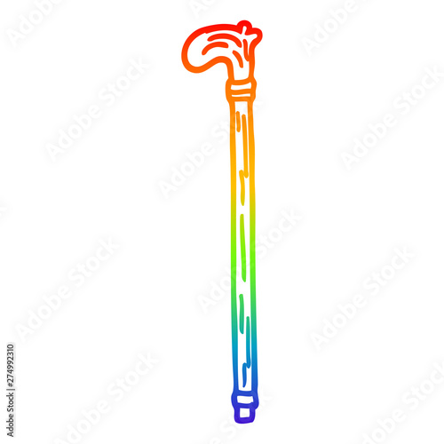 rainbow gradient line drawing cartoon walking stick