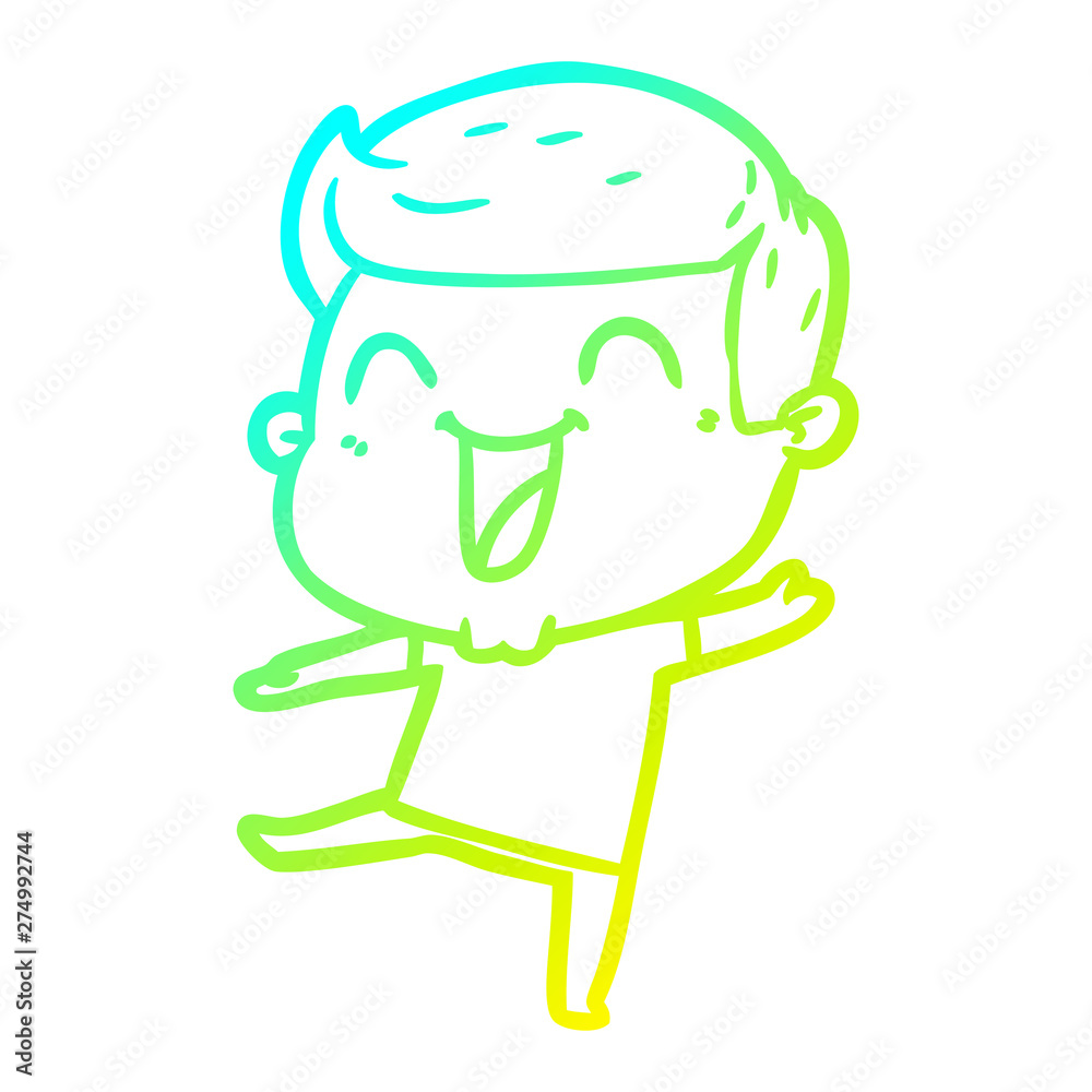 cold gradient line drawing cartoon man laughing