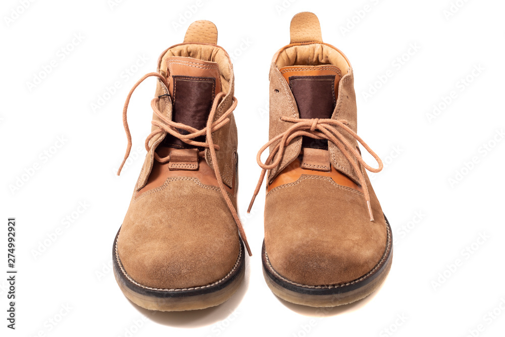 Pair of brown boots - obrazy, fototapety, plakaty 