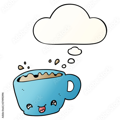 cartoon cup of coffee and thought bubble in smooth gradient style