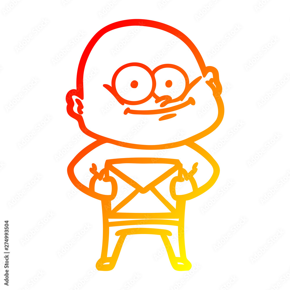 warm gradient line drawing cartoon bald man staring with letter warm gradient line drawing cartoon bald man staring with letter