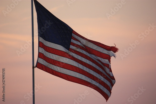 American flag at sunset