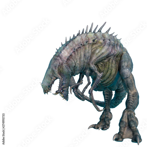 alien animal is looking down in a white background