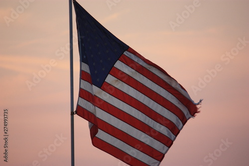 American flag at sunset
