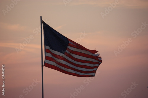 American flag at sunset