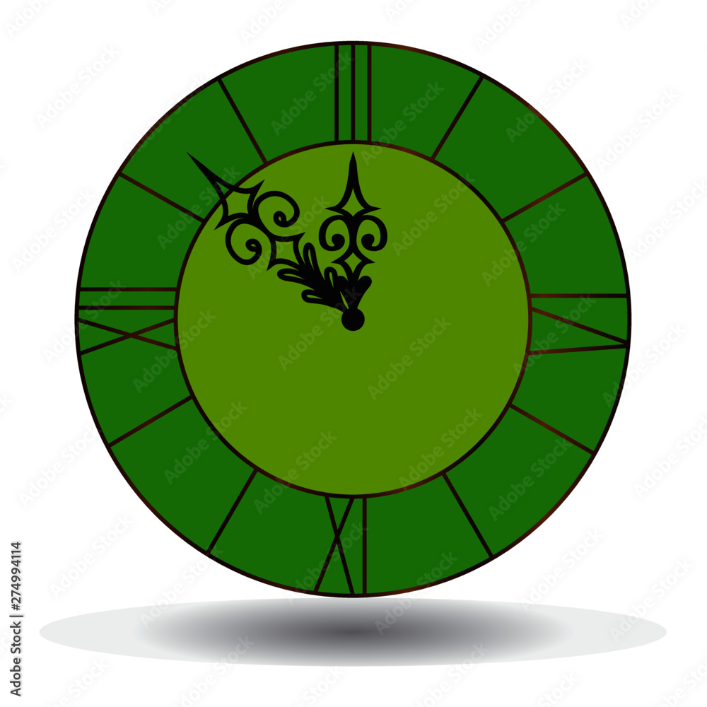 classic wall clock, in green, isolate on a white background classic wall clock, in green, isolate on a white background