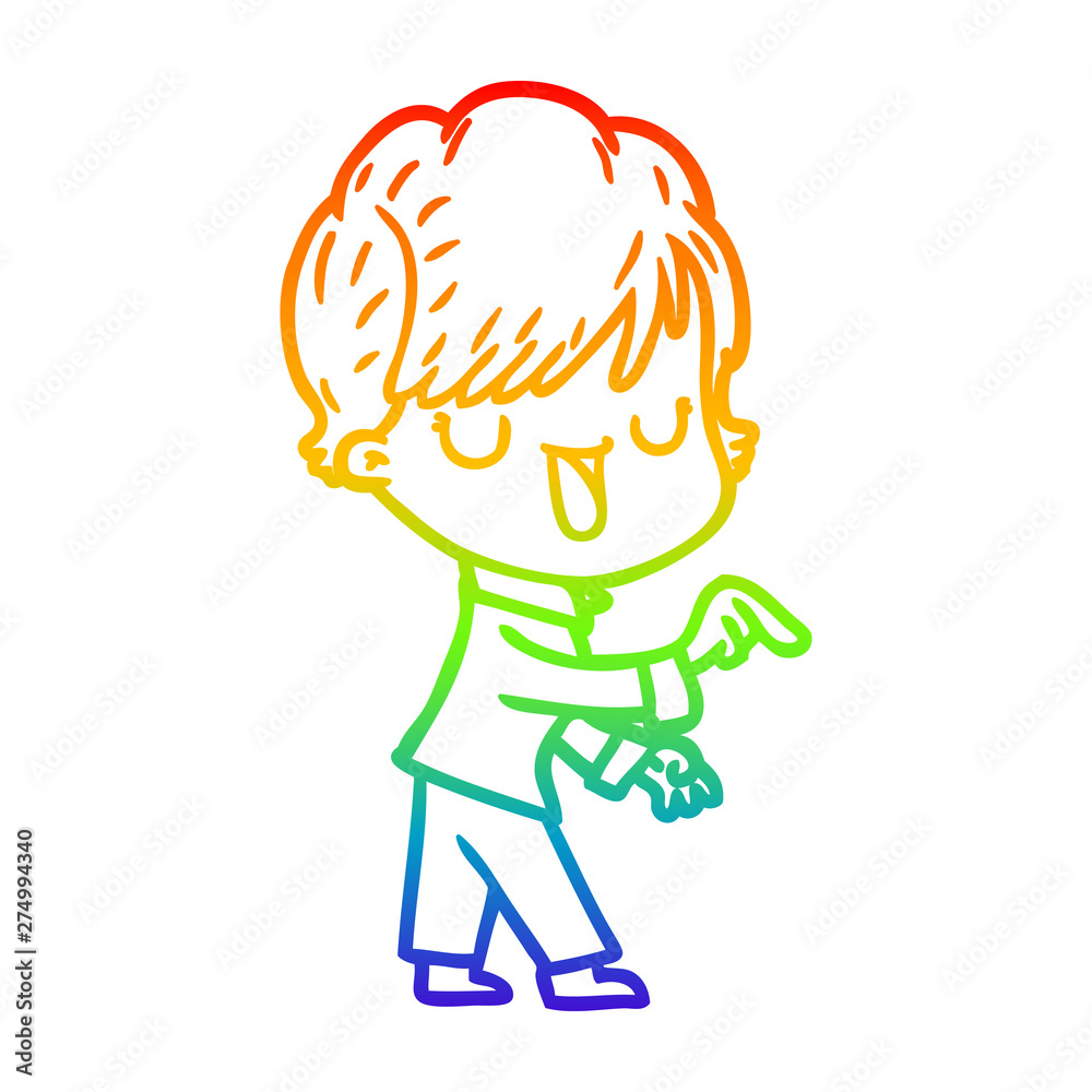 rainbow gradient line drawing cartoon woman talking