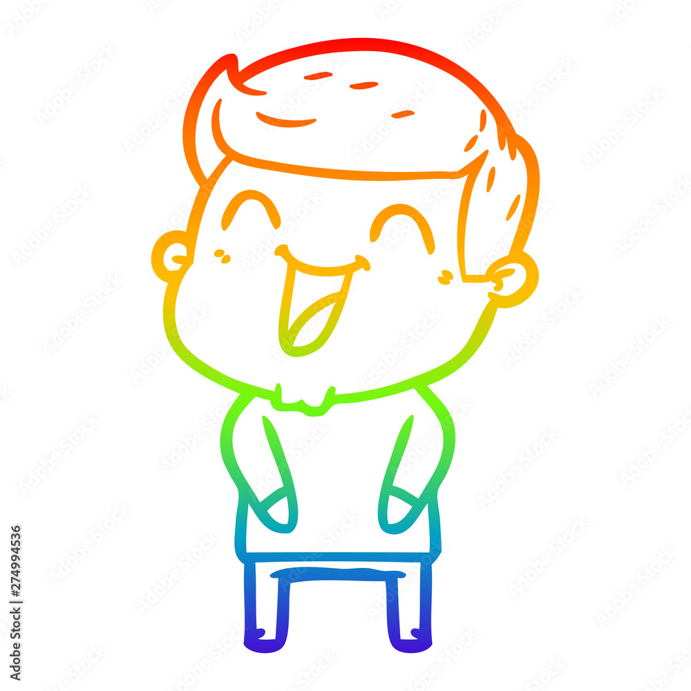 rainbow gradient line drawing cartoon man laughing