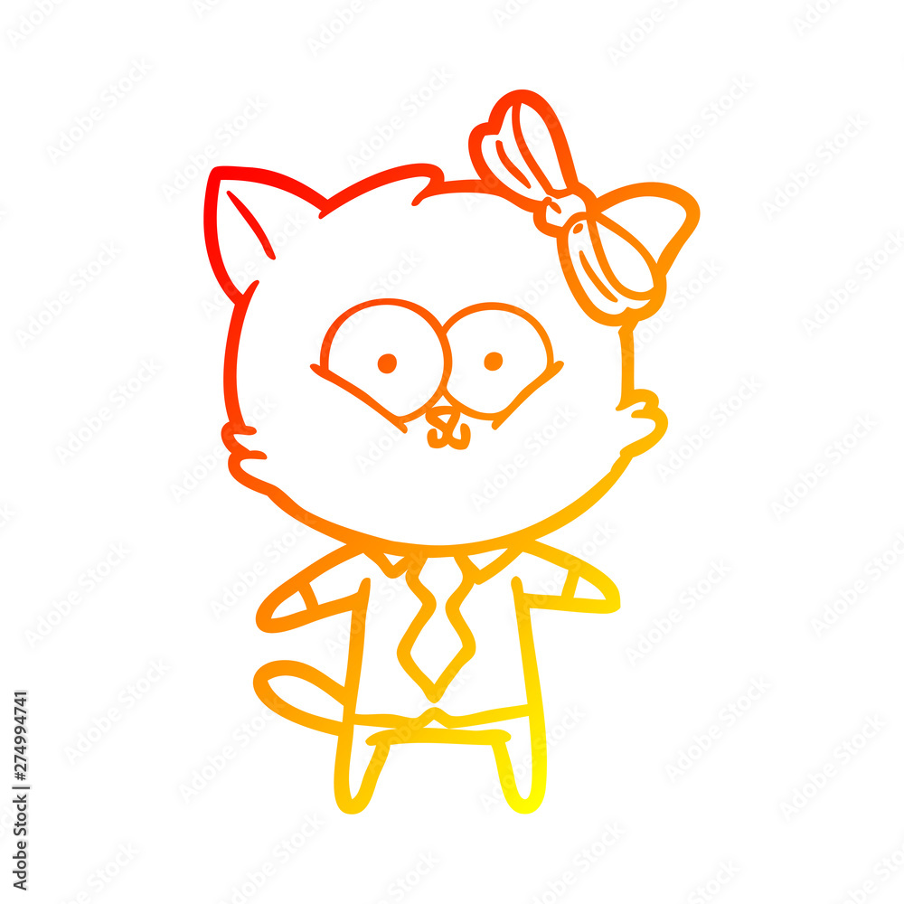 warm gradient line drawing cartoon cat