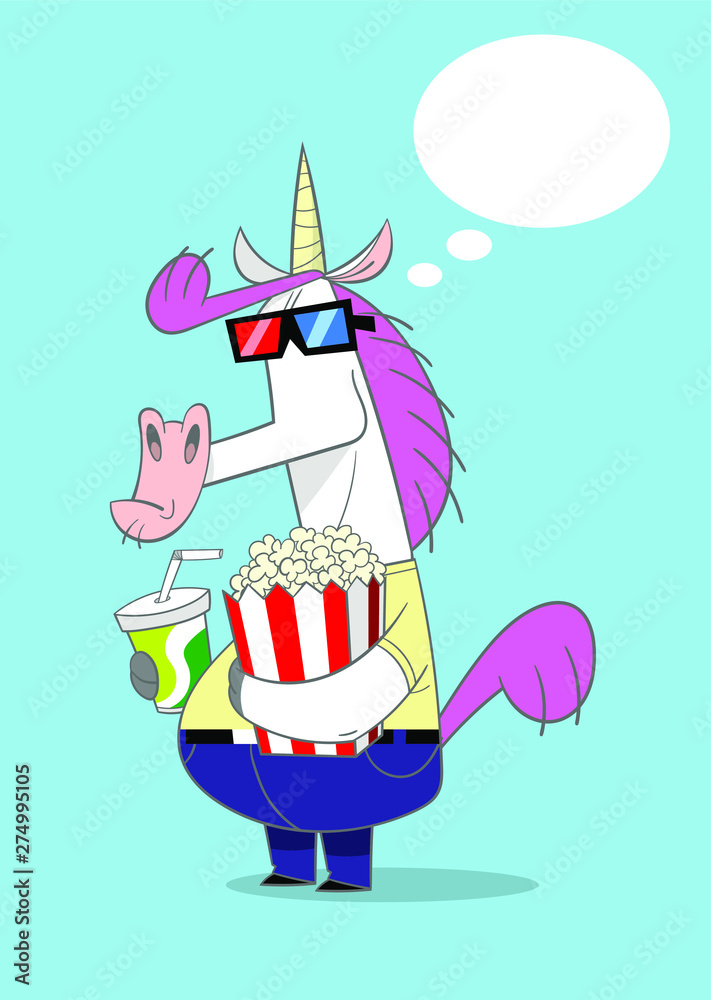 Nilsen, the grouchy unicorn, having fun at the movies