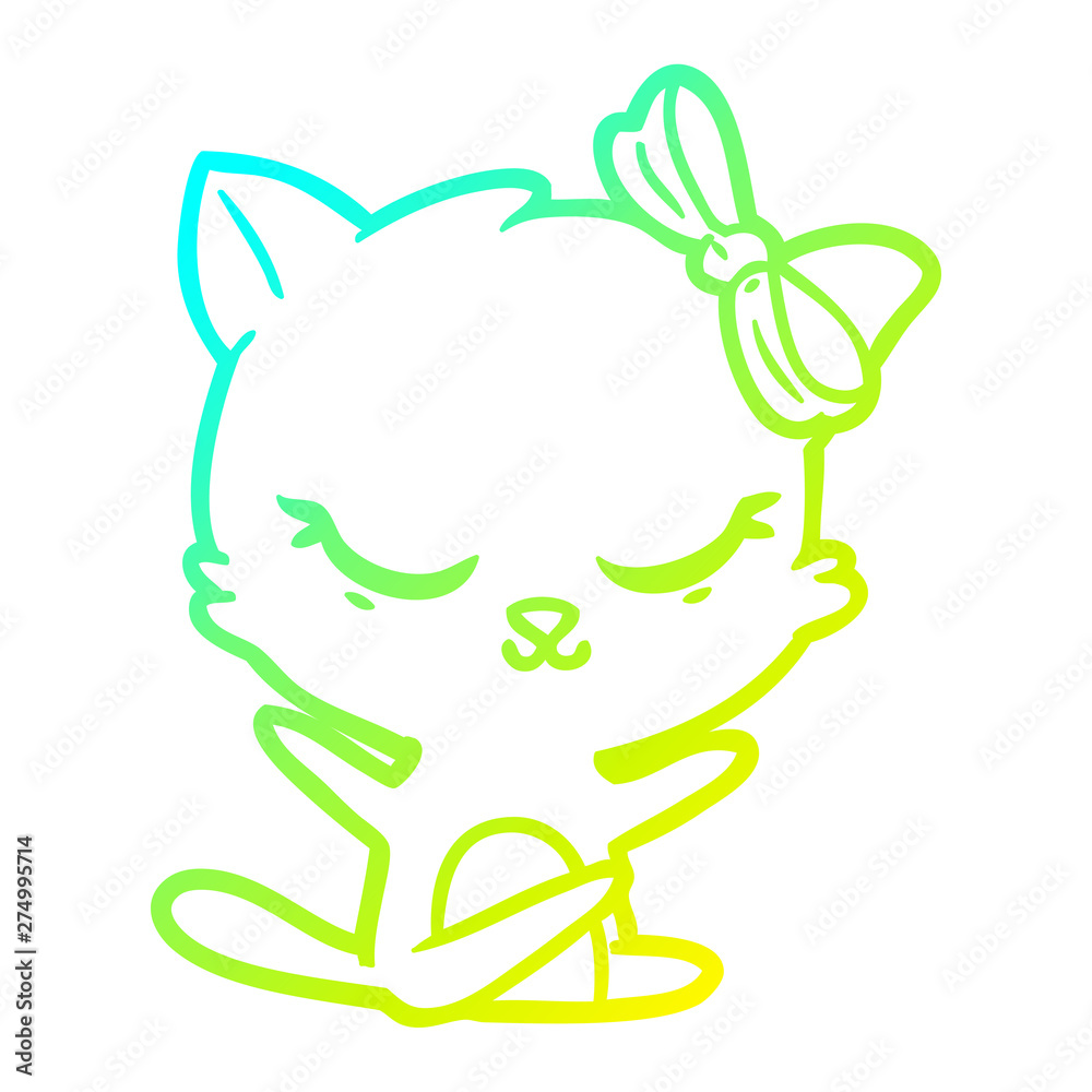 cold gradient line drawing cute cartoon cat with bow cold gradient line drawing cute cartoon cat with bow