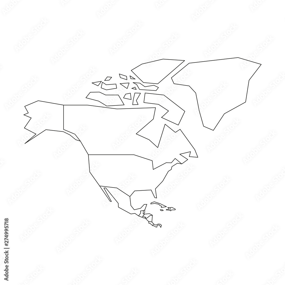 Political map of North America. Simplified black wireframe outline ...