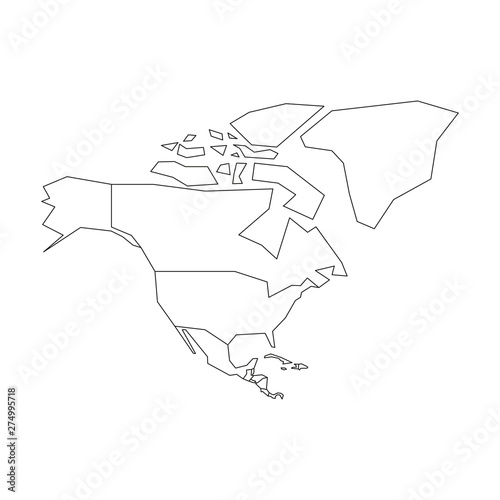 Political map of North America. Simplified black wireframe outline. Vector illustration
