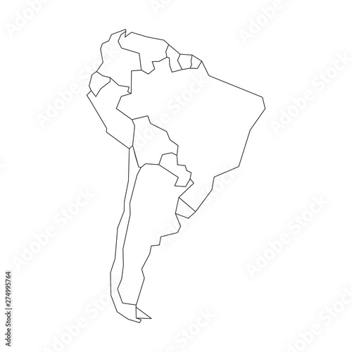 Political map of South America. Simplified black wireframe outline. Vector illustration