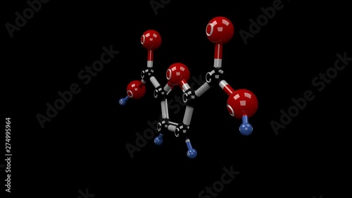 Furandicarboxylic acid molecule. Molecular structure of FDCA, potential sustainable monomer for polyester manufacturing. Alpha channel.