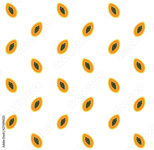 Vector seamless pattern of flat cartoon papaya isolated on white background