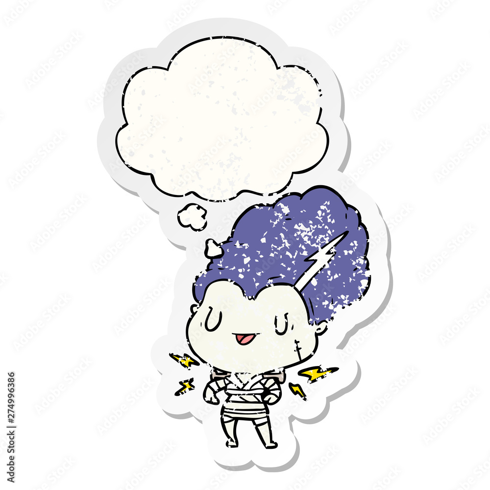cartoon undead monster woman and thought bubble as a distressed worn sticker cartoon undead monster woman and thought bubble as a distressed worn sticker
