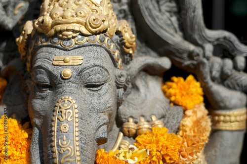 Close up picture of a Ganesha stone statue