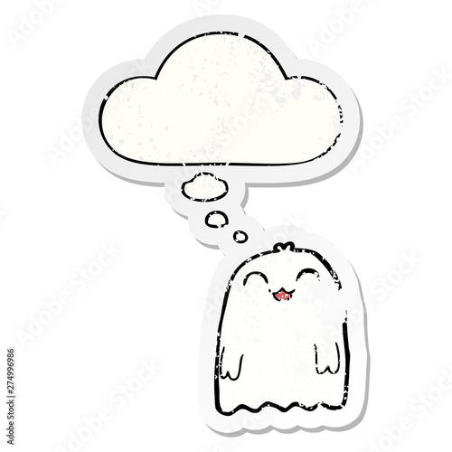 cartoon ghost and thought bubble as a distressed worn sticker