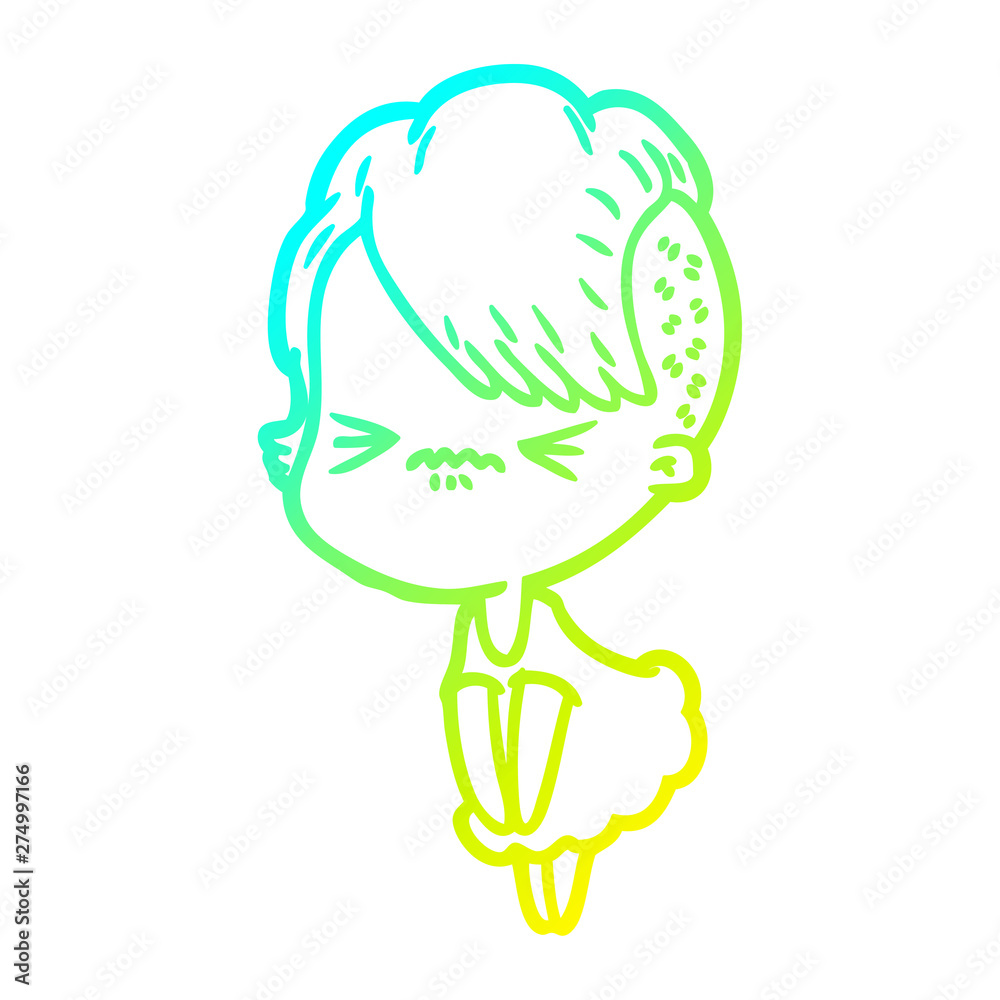cold gradient line drawing cartoon annoyed hipster girl cold gradient line drawing cartoon annoyed hipster girl