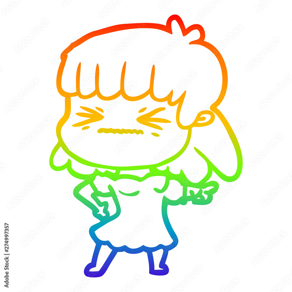 rainbow gradient line drawing cartoon angry girl rainbow gradient line drawing cartoon angry girl
