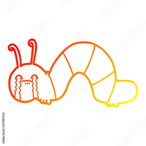 warm gradient line drawing cartoon caterpillar obsessing over his regrets
