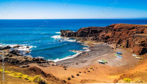 beautiful view on El Golfo Beach in Lanzarote, Canary Islands, Spain