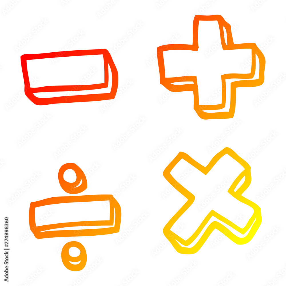 warm gradient line drawing cartoon math symbols