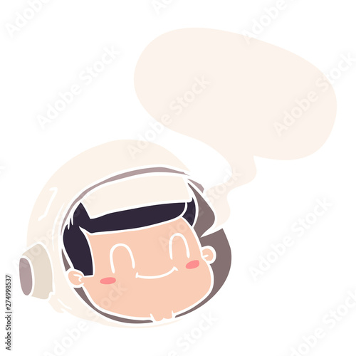 cartoon astronaut face and speech bubble in retro style