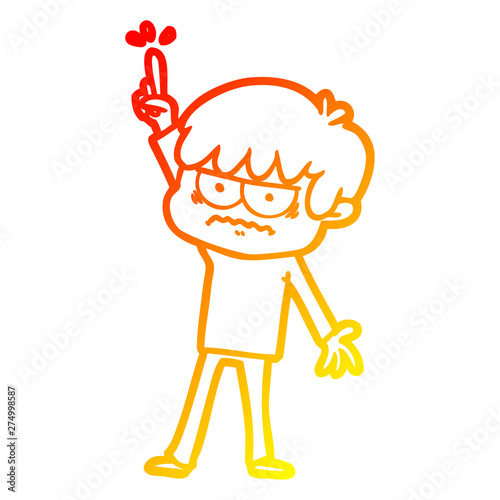 warm gradient line drawing annoyed cartoon boy