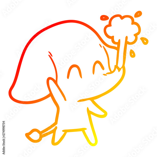 warm gradient line drawing cute cartoon elephant spouting water