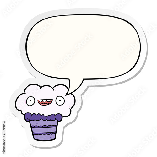 funny cartoon cupcake and speech bubble sticker