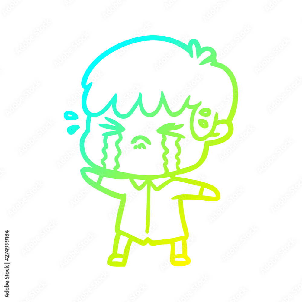 cold gradient line drawing cartoon boy crying