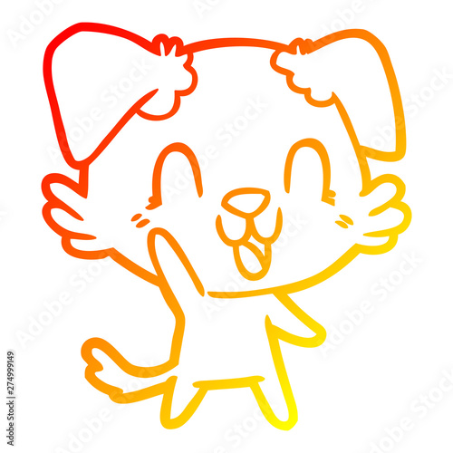 warm gradient line drawing laughing cartoon dog