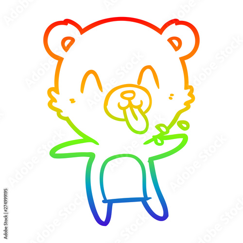 rainbow gradient line drawing rude cartoon polar bear sticking out tongue