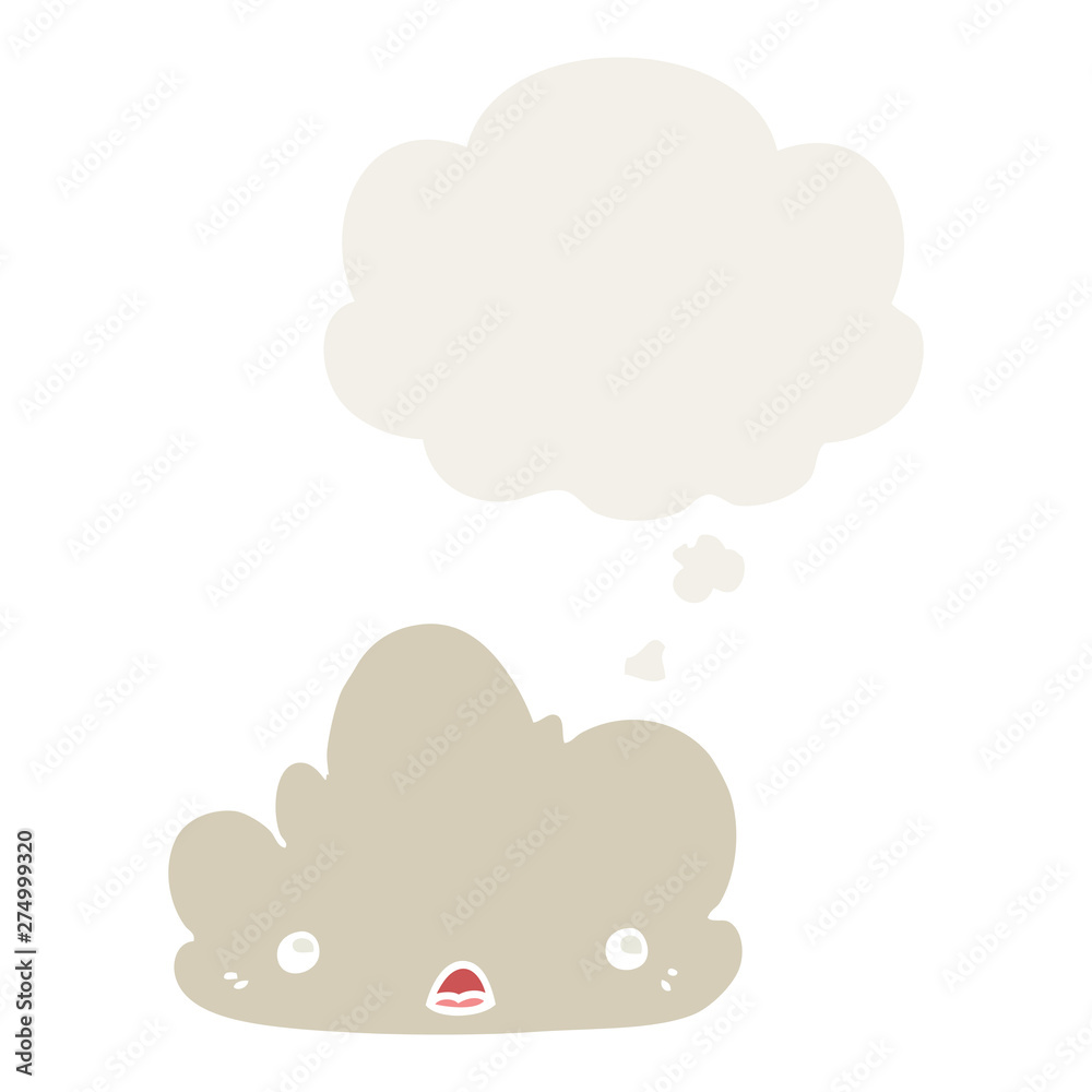 Obraz premium cute cartoon cloud and thought bubble in retro style
