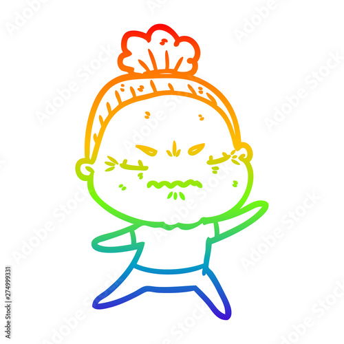 rainbow gradient line drawing cartoon annoyed old lady