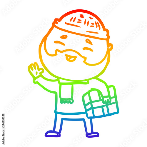 rainbow gradient line drawing cartoon happy bearded man