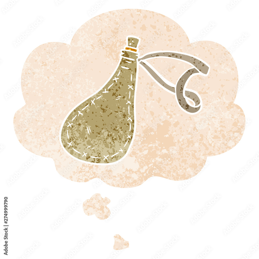 cartoon water sack and thought bubble in retro textured style cartoon water sack and thought bubble in retro textured style