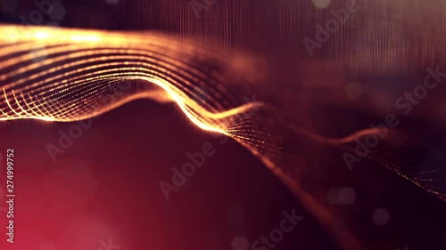 complex golden composition with luminous particles that form wavy structures in the air. 4k 3d looped smooth animation with glow paricles. sci-fi microworld or space background. 31