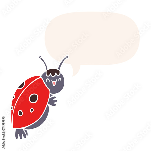 cute cartoon ladybug and speech bubble in retro style