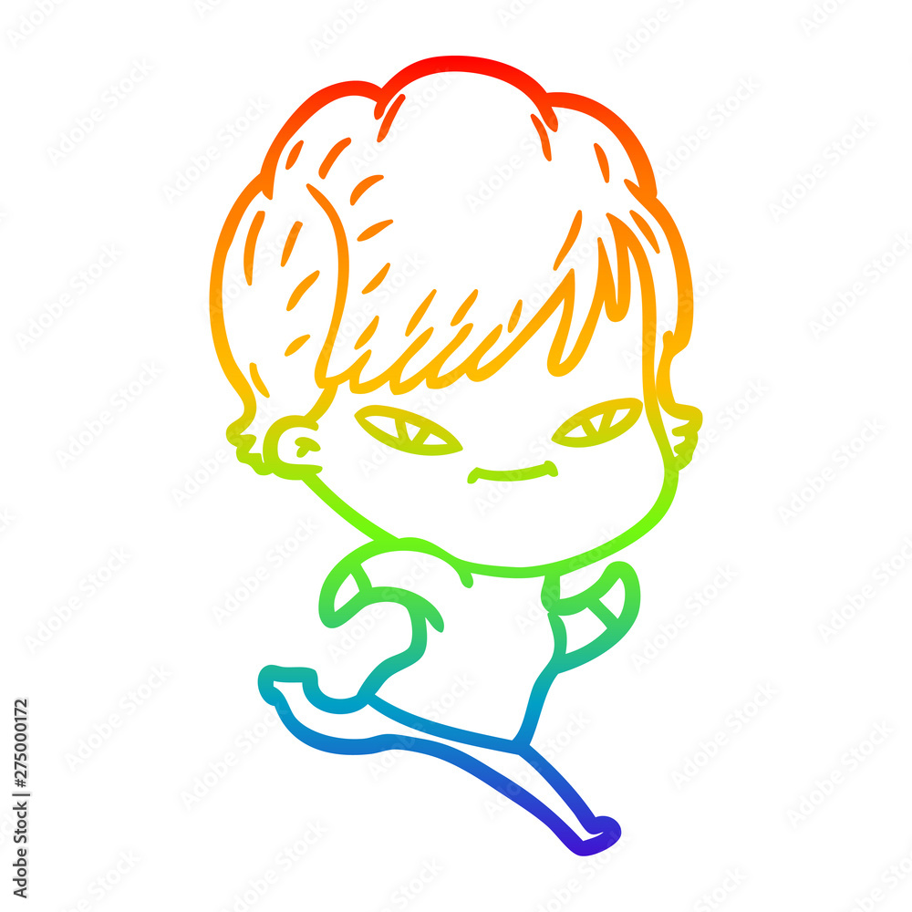 rainbow gradient line drawing cartoon happy woman rainbow gradient line drawing cartoon happy woman