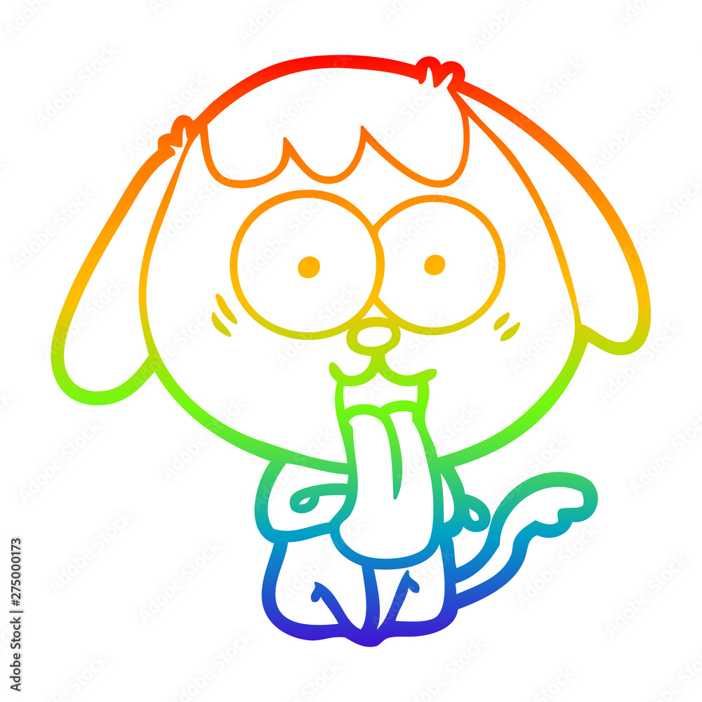 Fototapeta premium rainbow gradient line drawing cute cartoon dog