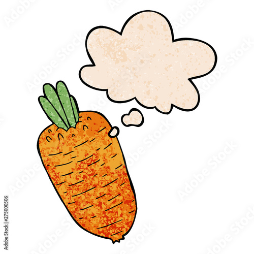 cartoon vegetable and thought bubble in grunge texture pattern style