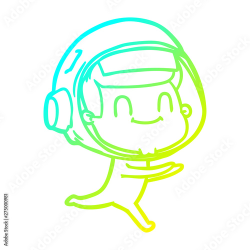 cold gradient line drawing happy cartoon astronaut man