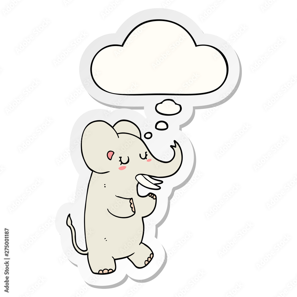 cartoon elephant and thought bubble as a printed sticker